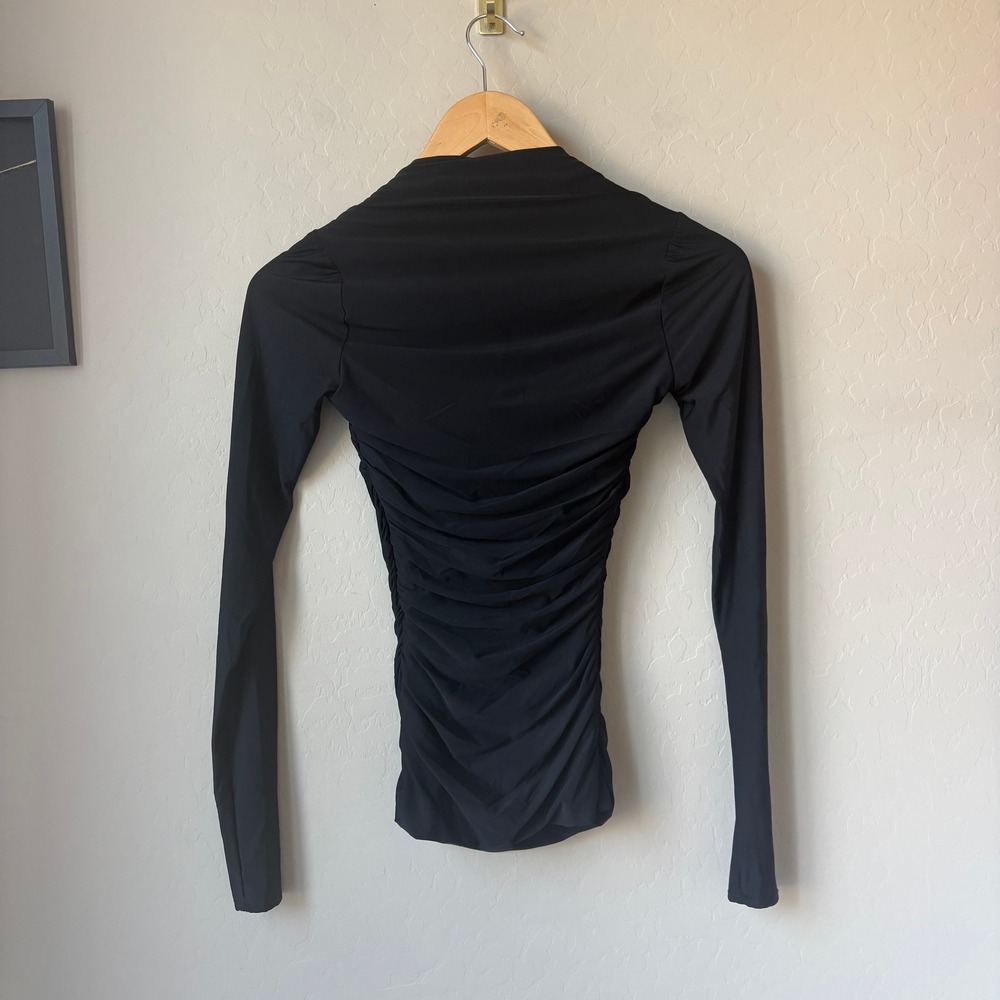 Lirika Matoshi Desa Top Ruched Long Sleeve Top Black White Pleated Bust Small - Picture 6 of 7